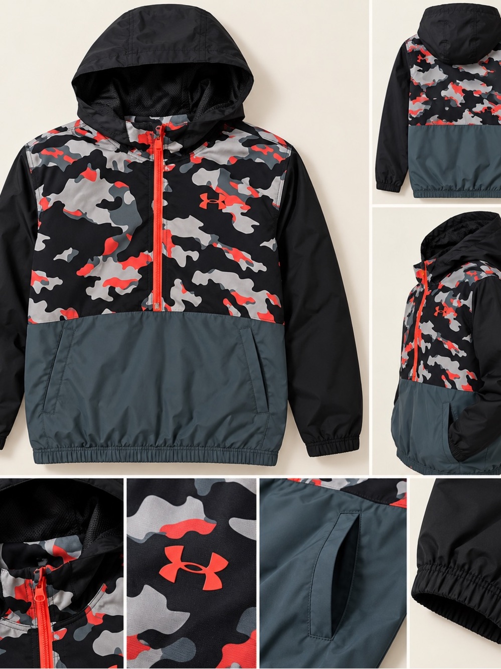 Under Armour youth spring or fall Black, Gray & Red Camo Hooded jacket